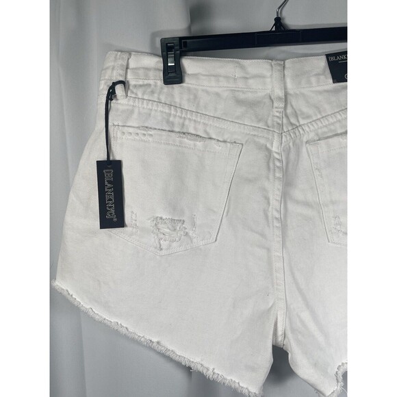 BLANK NYC High Rise Distressed Raw Hem White Denim Jean Shorts Sz 32 New - Picture 6 of 10